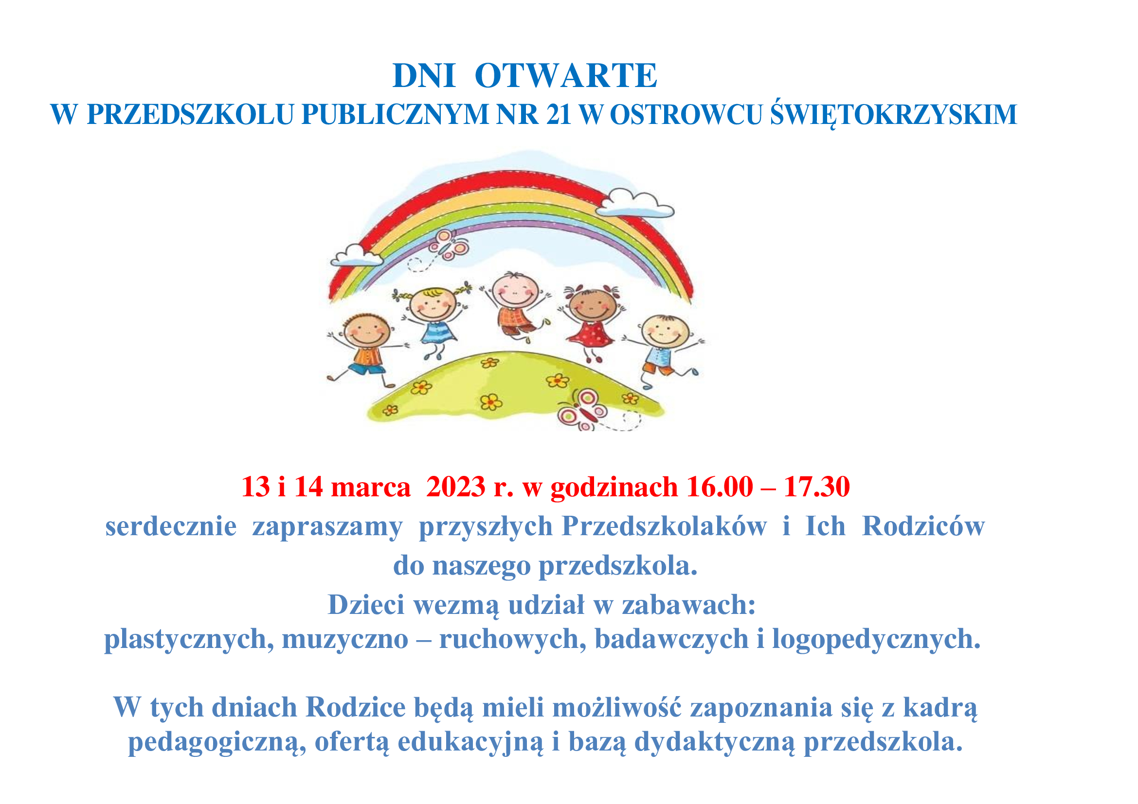 Scenariusz Zajęć Na Dni Otwarte W Przedszkolu DNI OTWARTE W PRZEDSZKOLU PUBLICZNYM NR 21 W OSTROWCU ŚWIĘTOKRZYSKIM